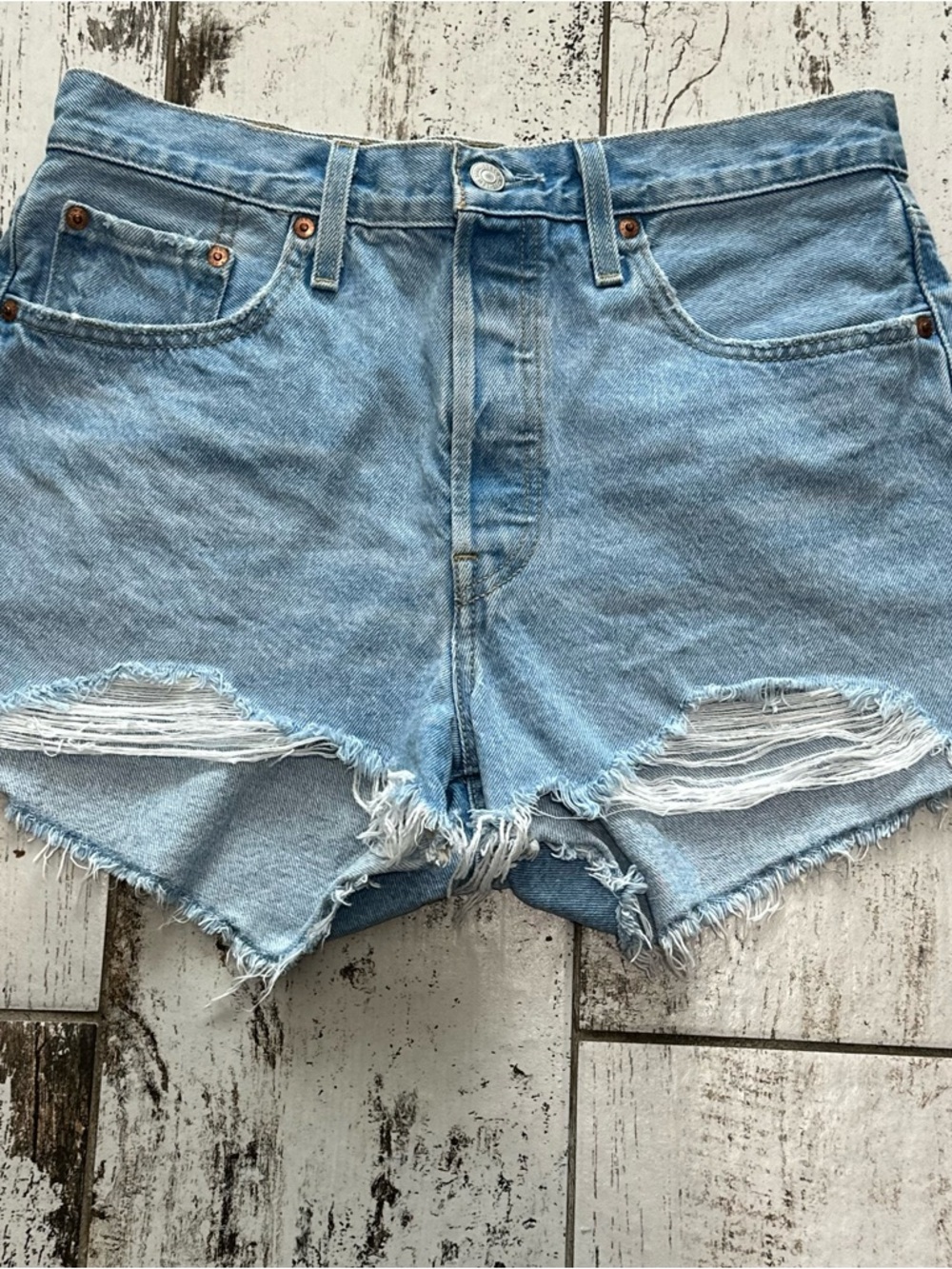 Women’s Levi’s Light Blue Distressed Denim Shorts